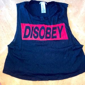 Black and red “disobey” crop top